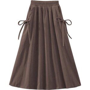 Womens Midi A-Line Corduroy Skirt Brown